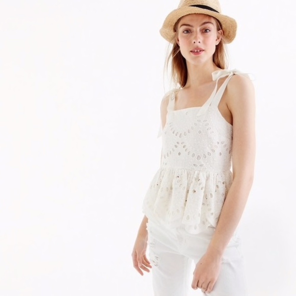 J Crew Tie Shoulder Eyelet Top